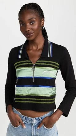 Top 10 ✨ Ahluwalia Buke Long Sleeve Polo Black/Pistachio 🥰