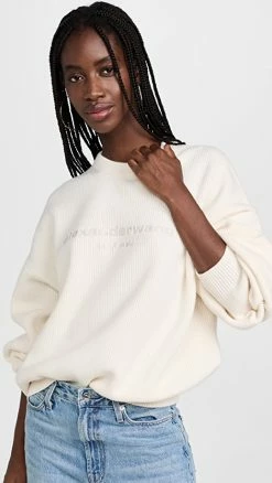 Deals ๐ฅฐ Alexander Wang Pullover Sweater With Tpu Logo Print Ivory ๐