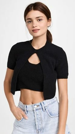 Cheap 😍 Alexander Wang Twinset Hybrid Halter Cardigan Pullover Black 🛒