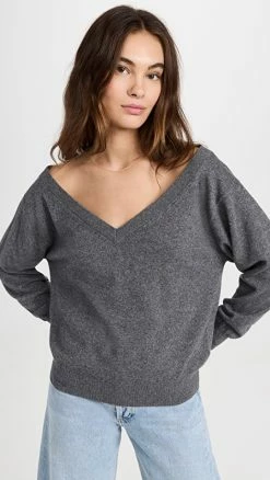 Coupon 💯 Alexander Wang V Neck Pullover With Illusion Tulle Dark Heather Grey 🎁
