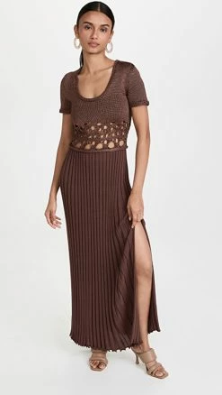 New 🧨 Christopher Esber Crochet Knit Short Sleeve 👗 Dress Chocolate 🎉
