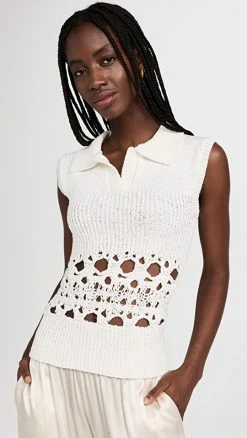 Cheapest 😍 Christopher Esber Sleeveless Crochet Polo White 😍