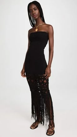 Budget ✨ Christopher Esber Crochet Fringe Strapless 👗 Dress Black 👍