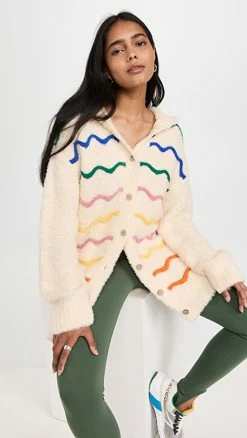 Promo 🛒 Mira Mikati Striped Fluffy Knit Wool Blend Hooded Sweater Ecru/Multi ✨