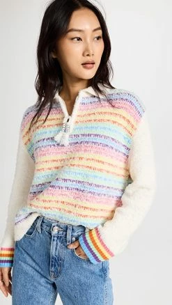 Buy 🎁 Mira Mikati Striped Stitch Knit Polo Top White/Multi 🧨