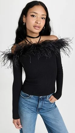 Buy โค๏ธ Giuseppe Di Morabito Feather Trim Top Black ๐