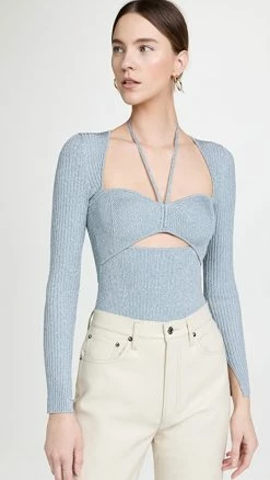 Outlet 🤩 Jonathan Simkhai Alexia Sweetheart Pullover Baltic/Ivory 🎉