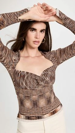 Hot Sale 🔔 Jonathan Simkhai Vesna Pleated Space Dye Twisted Top Chocolate Multi 🥰