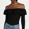Promo 🌟 Jonathan Simkhai Isabelle Ruched Knitwear Off Shoulder Top Black 🛒