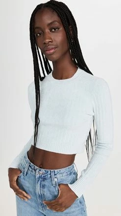 Discount 🎉 JoosTricot Crop Solid Chenille Sweater Light Blue 💯