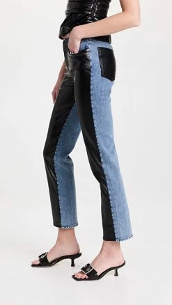 Best Sale ⭐ Jonathan Simkhai STANDARD River High Rise Straight 👖 Jeans Vegan Leather Combo 🤩
