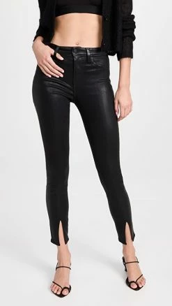 Cheap 🎉 L'AGENCE Jyothi Split Ankle Pants Noir 🧥 Coated 🎁