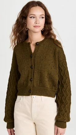 Hot Sale 🎉 Molly Goddard Cropped Aran Cardigan Khaki 👍