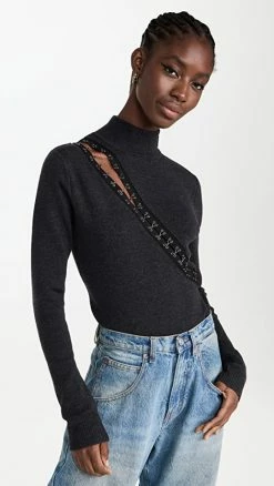 Best Pirce 🎉 Monse Hook & Eye Fitted Knit Top Charcoal 🎁