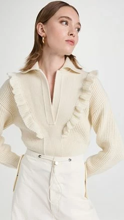 Top 10 ๐ฏ Philosophy Di Lorenzo Serafini Jonny Collar Ruffle Sweater Ivory โ