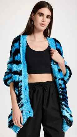 Promo 🥰 Philosophy Di Lorenzo Serafini Tiger Print Furry Cardigan Fantasy Print Light Blue 😀