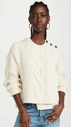 Coupon ⌛ 3.1 Phillip Lim Wool Front Overlay Cable Sweater Ant. White 🎁