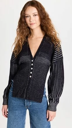 Flash Sale 🔥 3.1 Phillip Lim Bi Color Rib Long Sleeve Cardigan Eclipse-Off White 👏