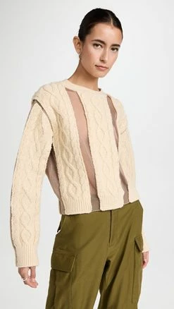 Outlet ⭐ PushBUTTON Ivory Cable Mesh Combi Crop Knit Pullover 🛒 -Christopher Esber shop pushb301861a530 1666893832583 2 0. UX540 . QL90
