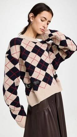 Outlet ✔️ ROKH Argyle Check With Belt Straps Sweater Beige/Navy/Red 🎉
