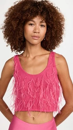 Discount 🌟 LAPOINTE Cashmere Feather Embroidered Crop Tank Magenta 🎁