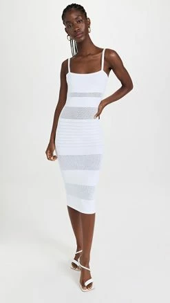 Outlet 😉 Sergio Hudson Spaghetti Strap Midi 👗 Dress White 🌟