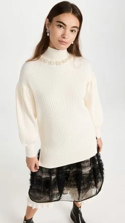 Wholesale ๐ Simone Rocha Signature Sleeve Turtleneck Sweater Ivory/Pearl/Clear ๐งจ