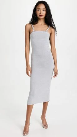 Best Pirce 🔥 Victoria Beckham Metallic Removable Strap Bandeau 👗 Dress Silver ⭐