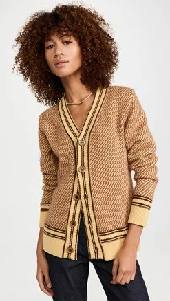 Top 10 ๐ฅ Wales Bonner Clarinet Cardigan Pale Yellow & Brown ๐งจ